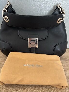 Michael Kors Collection Black Leather Shoulder Bag with Silver Hardware